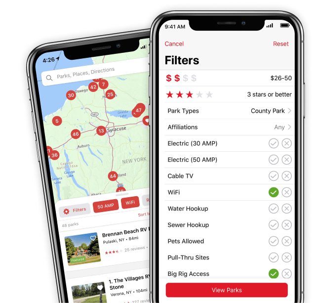 Filter Searches for Campgrounds and RV Parks